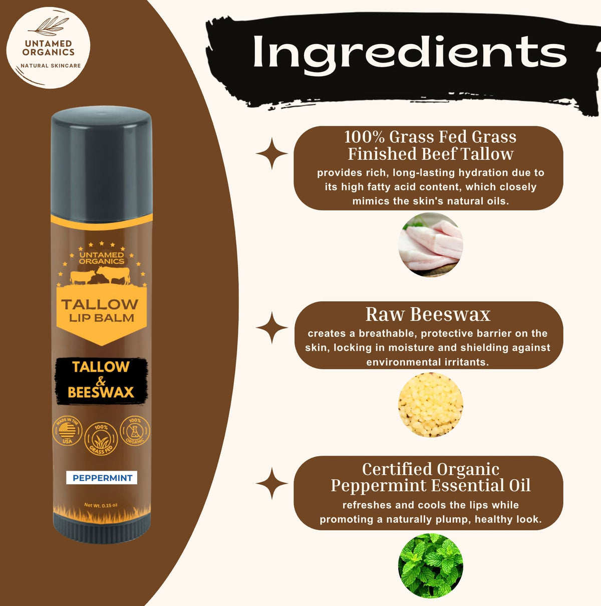 Untamed Organics open stick close-up of balm texture highlighting smooth moisturizing finish