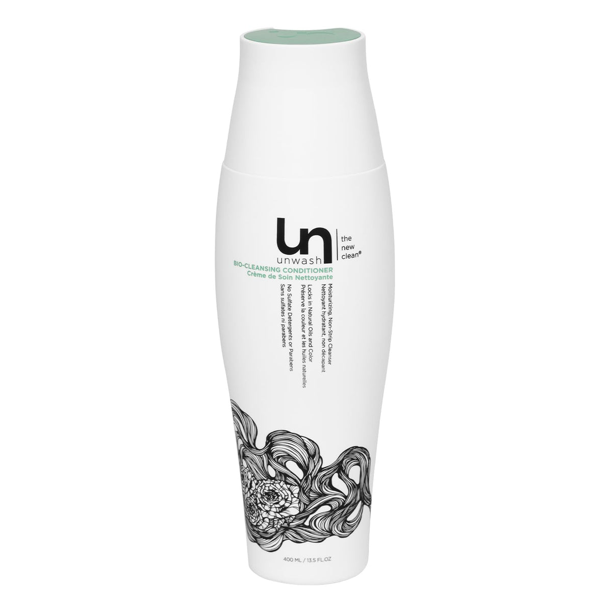 unwash front packaging showing bottle and benefits for gentle cleansing