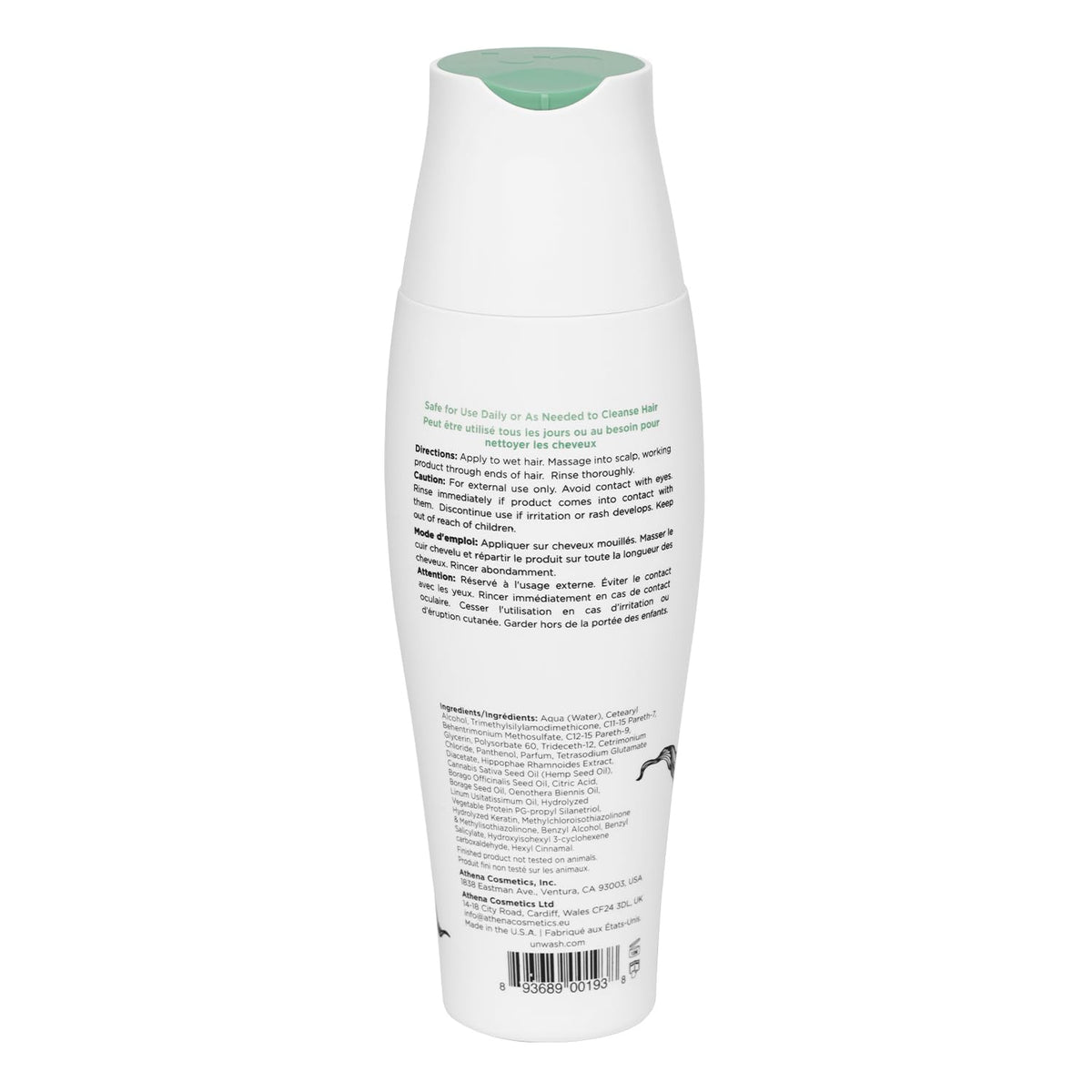 unwash label close-up showing sulfate-free and paraben-free claims