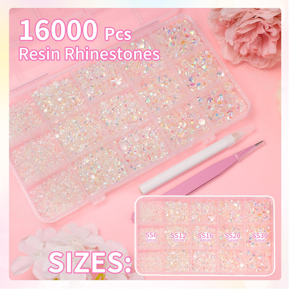 Uotey close-up of rhinestone facets highlighting clear AB sparkle and shine