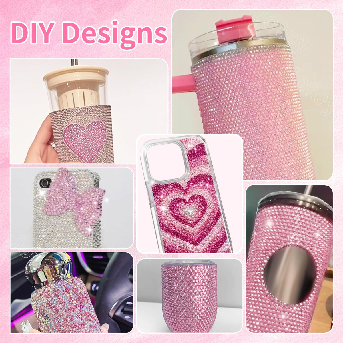 Uotey decorated tumbler with gems, enhances DIY drinkware appearance