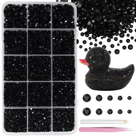 Uotey front packaging showing 15-grid box and 16,000 black rhinestones for easy storage