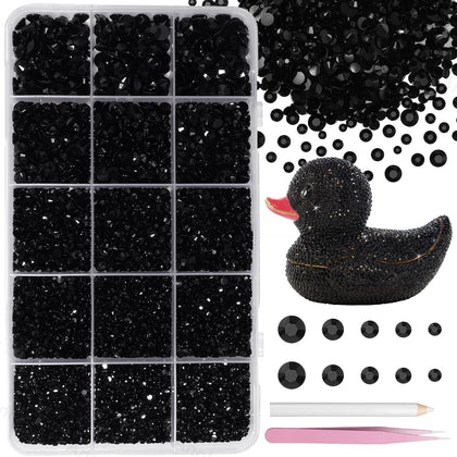 Uotey front packaging showing 15-grid box and 16,000 black rhinestones for easy storage