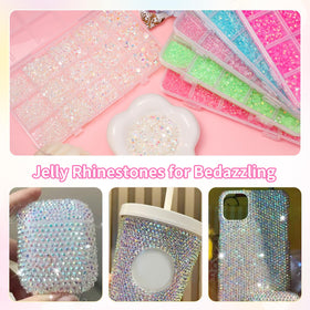 Uotey rhinestones applied on tumbler displaying bright iridescence and finish