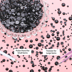 Uotey pickup pen and tweezers with rhinestones demonstrating precise placement benefit