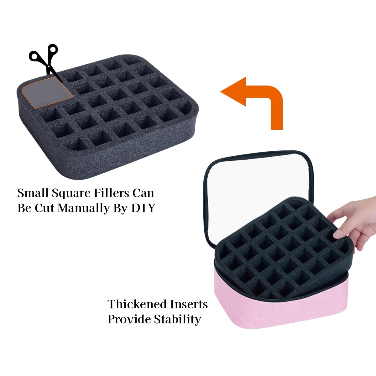 UOZL foam close-up showing soft sponge pads that cushion polish bottles