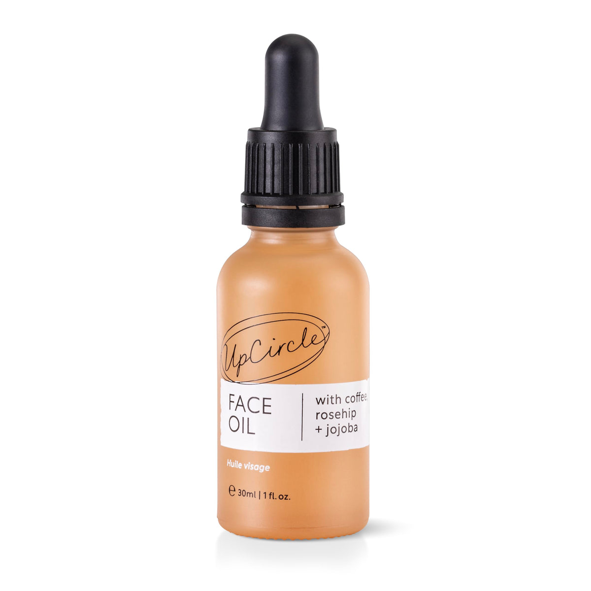 UpCircle front-facing 1oz bottle showing label and recyclable packaging benefit