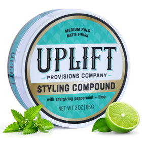 Uplift Provisions front jar showing branding and matte styling benefit