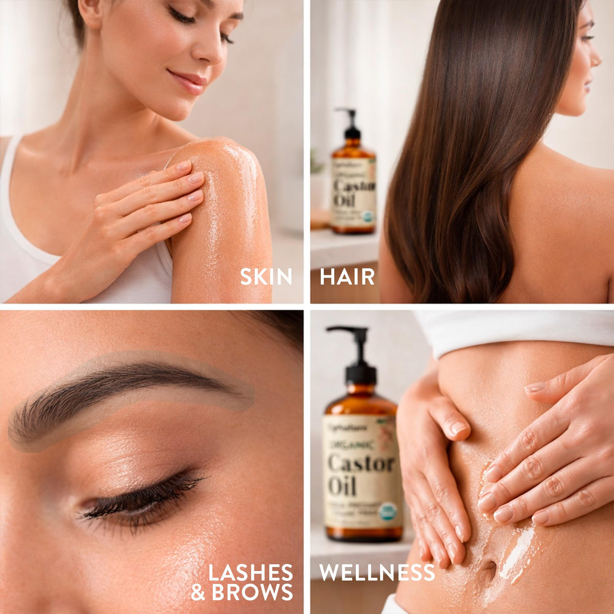 UpNature mascara wand applying oil to lashes for precise grooming