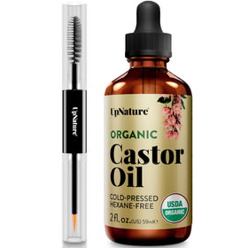 UpNature front packaging showing clean organic castor oil branding and benefit