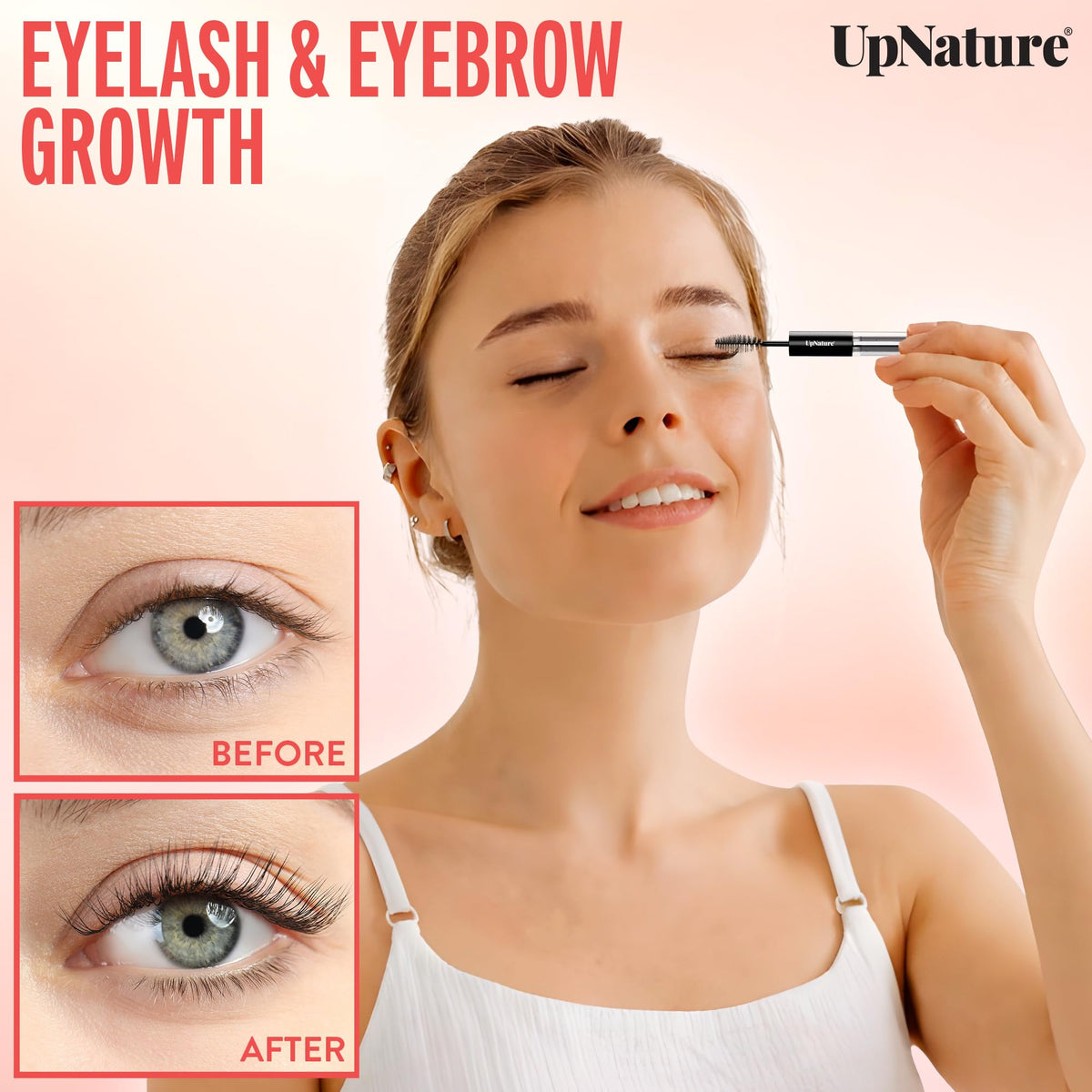 UpNature glass bottle with mascara-style wand for precise, mess-free application