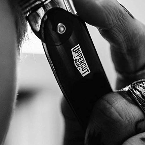 Close-up of Uppercut Deluxe lid logo highlighting premium barber-quality