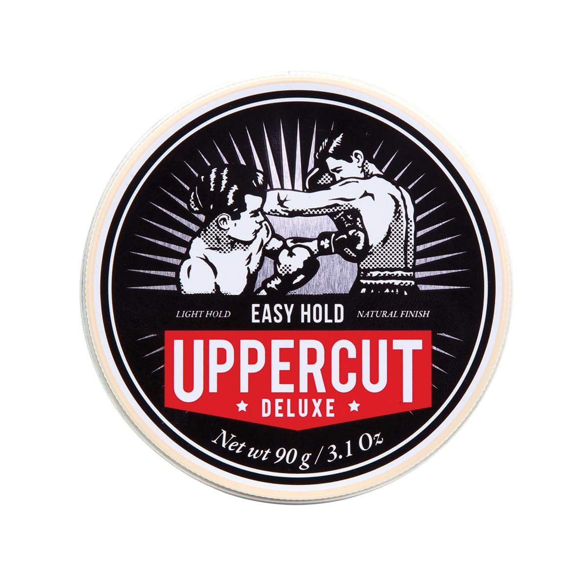 Uppercut Deluxe jar front view showing product and neat packaging benefit