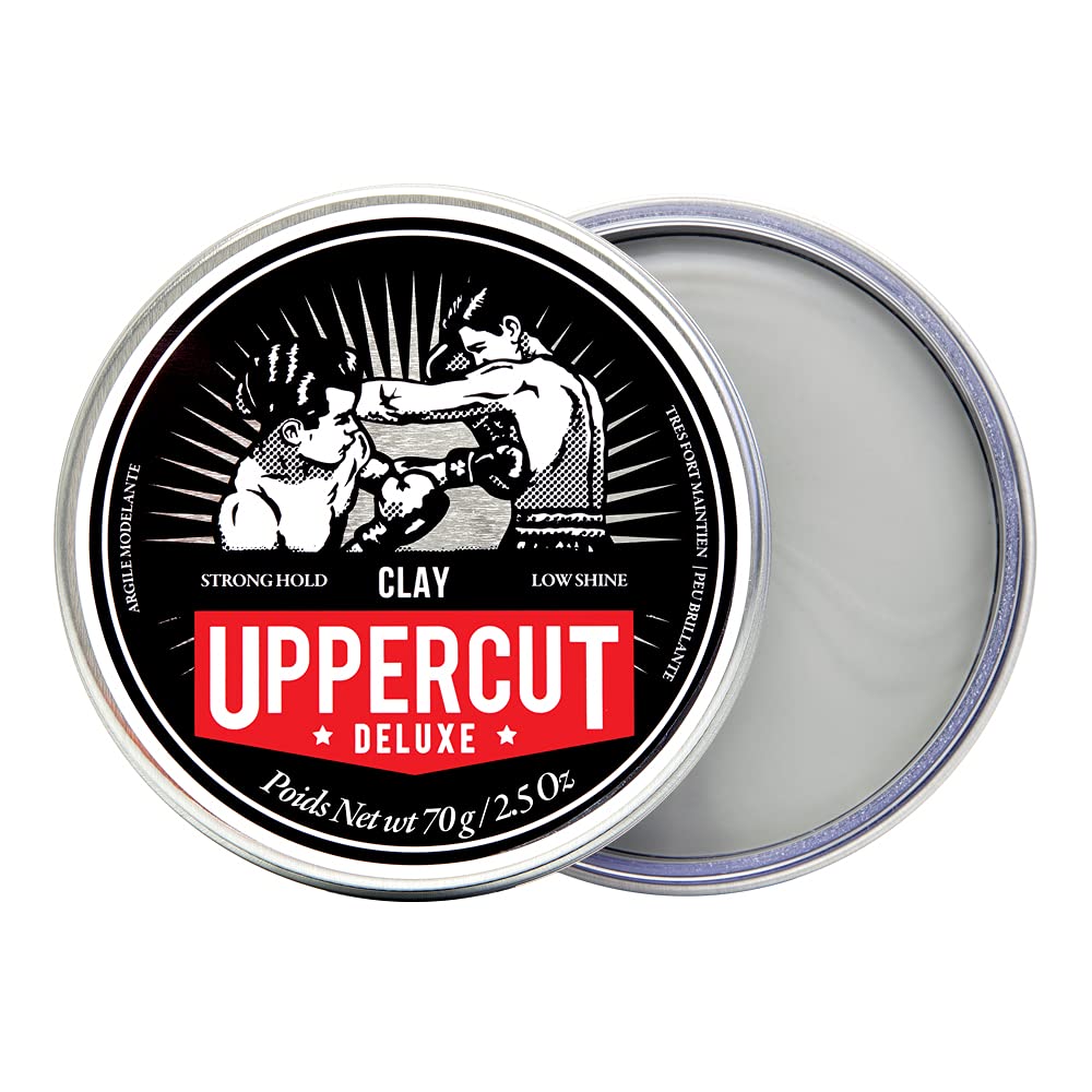 UPPERCUT DELUXE open jar displaying thick clay texture for styling