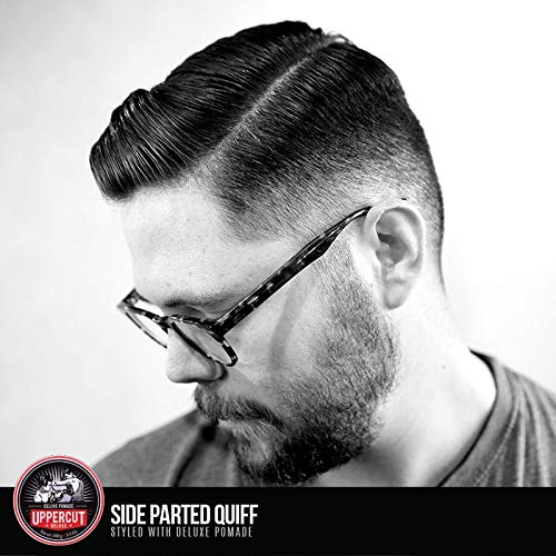 UPPERCUT DELUXE label close-up showing ingredients and classic barber design