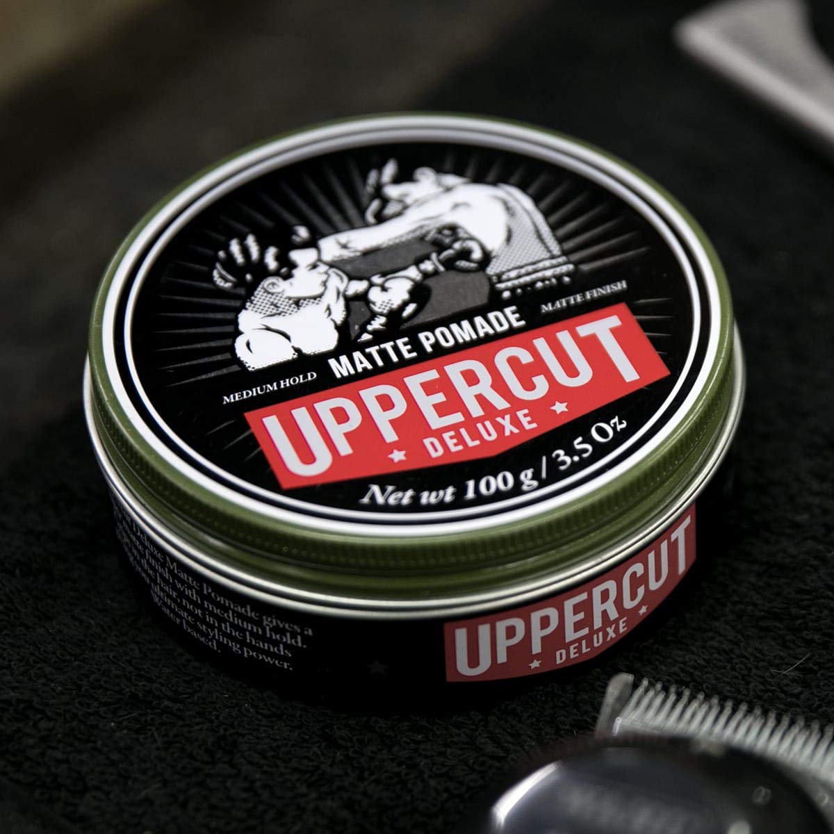 UPPERCUT DELUXE label detail showing ingredients and water-based rinseability
