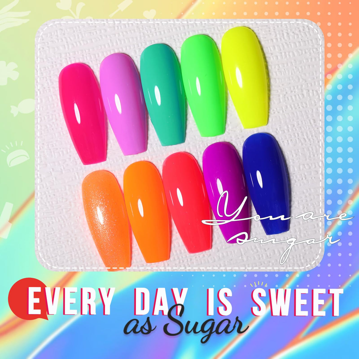 UR SUGAR multicolor nail art using several gels showcasing mix-and-match styling