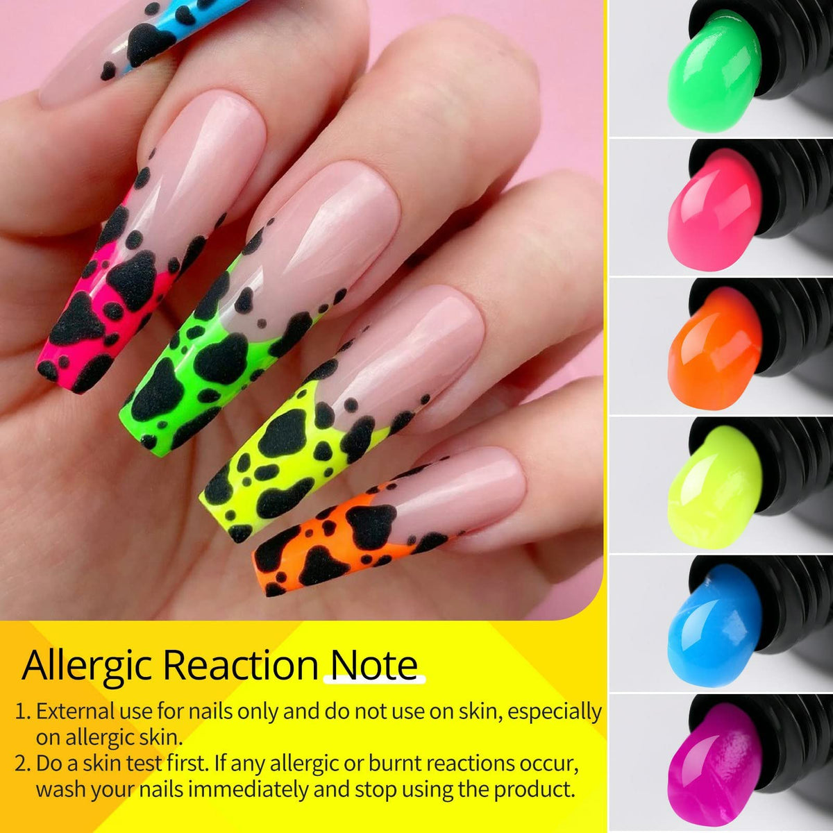 UR SUGAR nail swatches on tile demonstrating neon color payoff and visibility in daylight