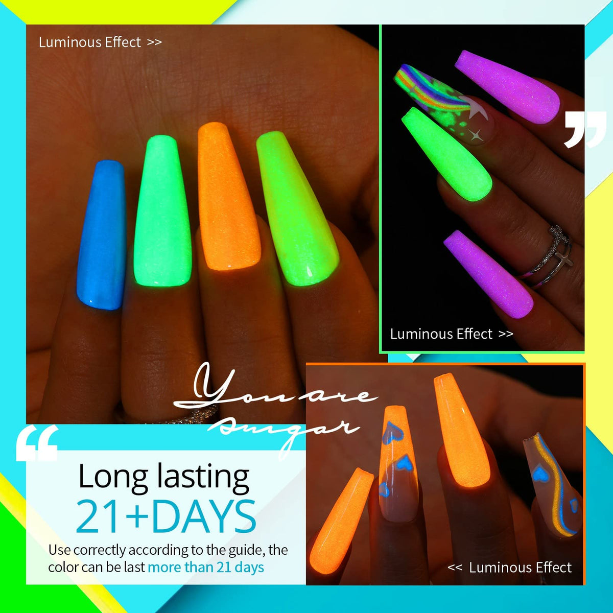 UR SUGAR yellow polish glowing under black light for visibility