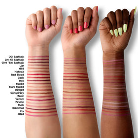 URBAN DECAY swatches on forearm displaying rich mauve nude pink pigmentation and blending ability