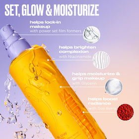 Urban Decay model applying spray for longwear makeup retention