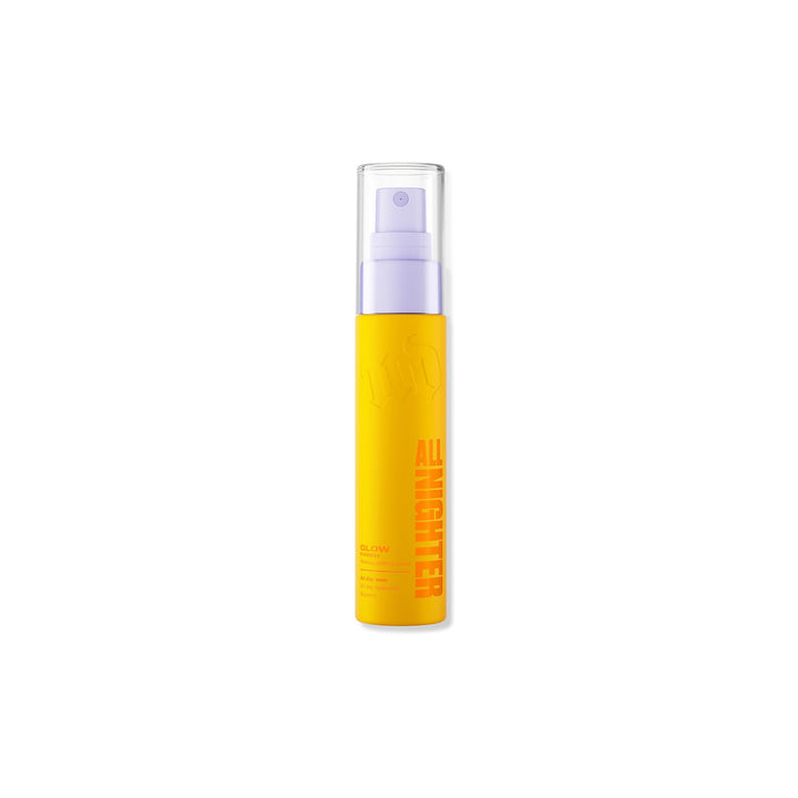 Urban Decay front bottle showing glow finish and travel size benefit