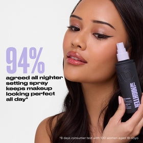 Urban Decay bottle styled on vanity suggesting everyday routine convenience