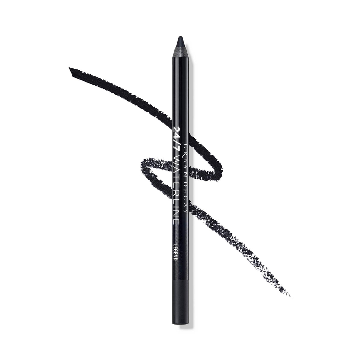 Urban Decay Legend pencil front view showing sleek black finish and branding for precise definition