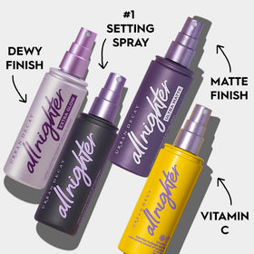Urban Decay bottle in a purse indicating travel readiness and all-day makeup hold
