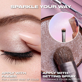 Urban Decay Moondust placed among makeup products illustrating easy layering and versatile use