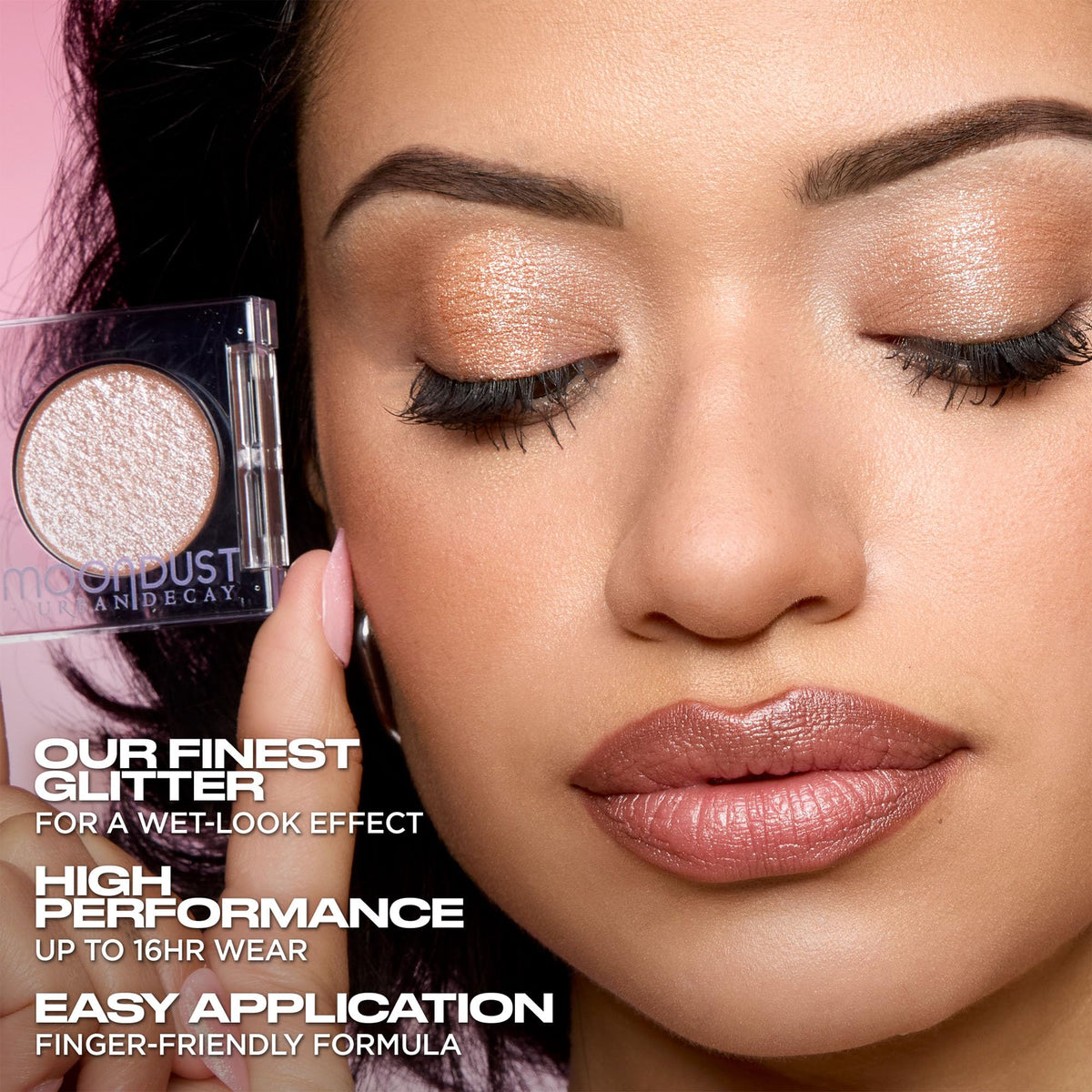 Urban Decay swatch texture on skin highlighting wet-look shimmer and blendable finish