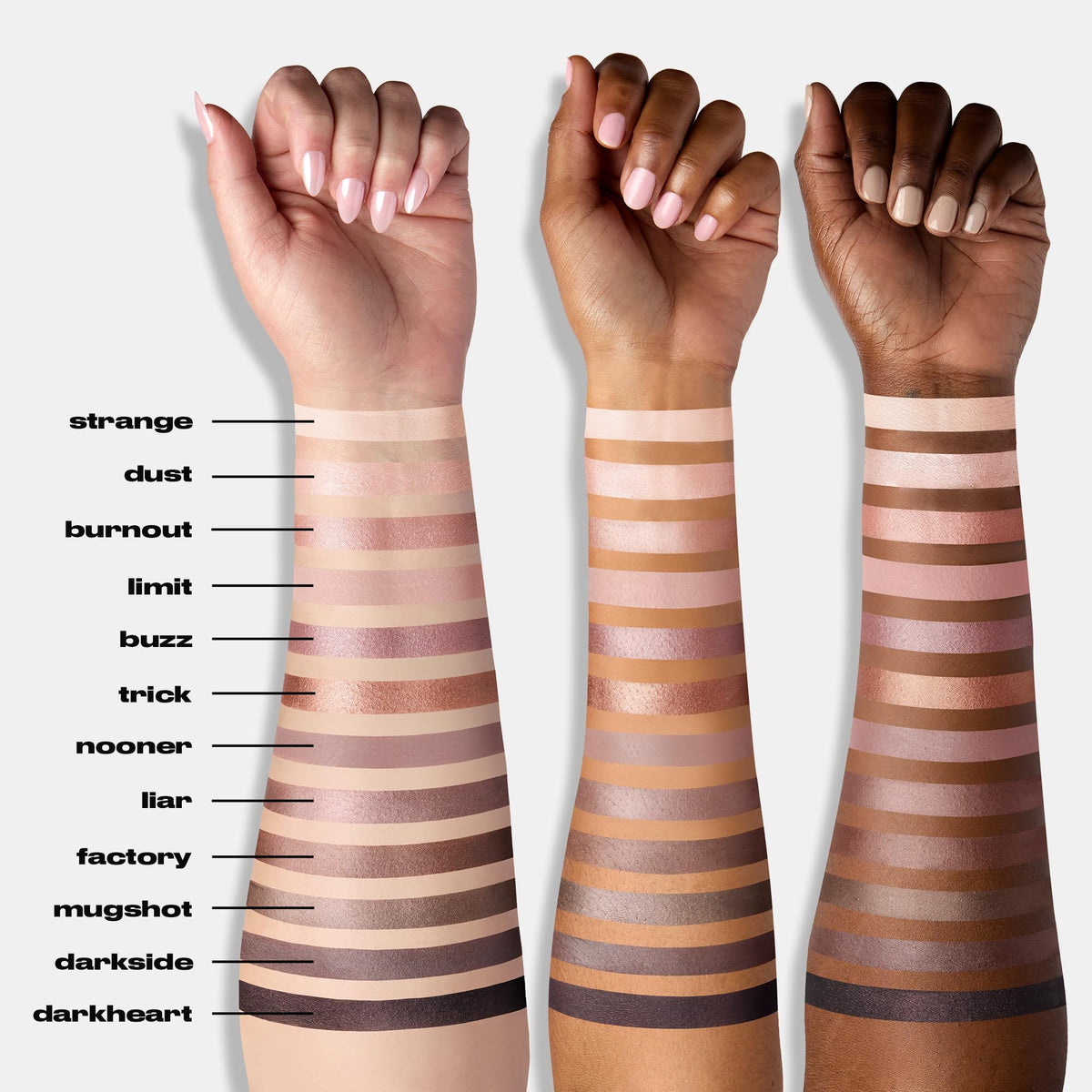 URBAN DECAY palette back label showing shade names and vegan, cruelty-free indicators