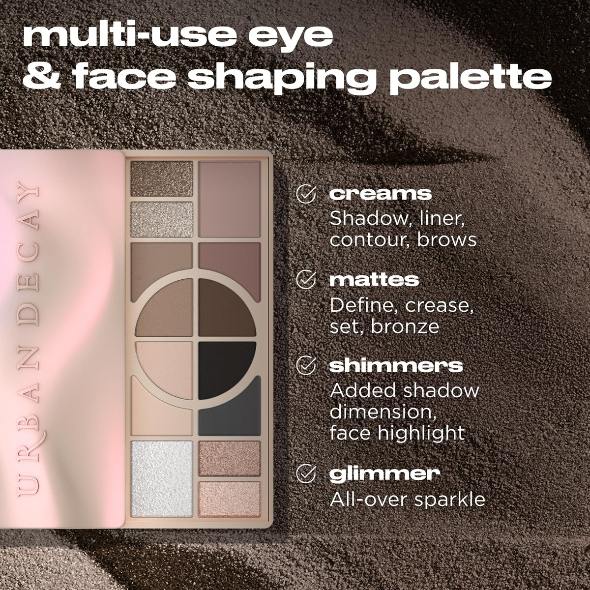 Urban Decay palette held in hand to show compact size and travel-friendly convenience