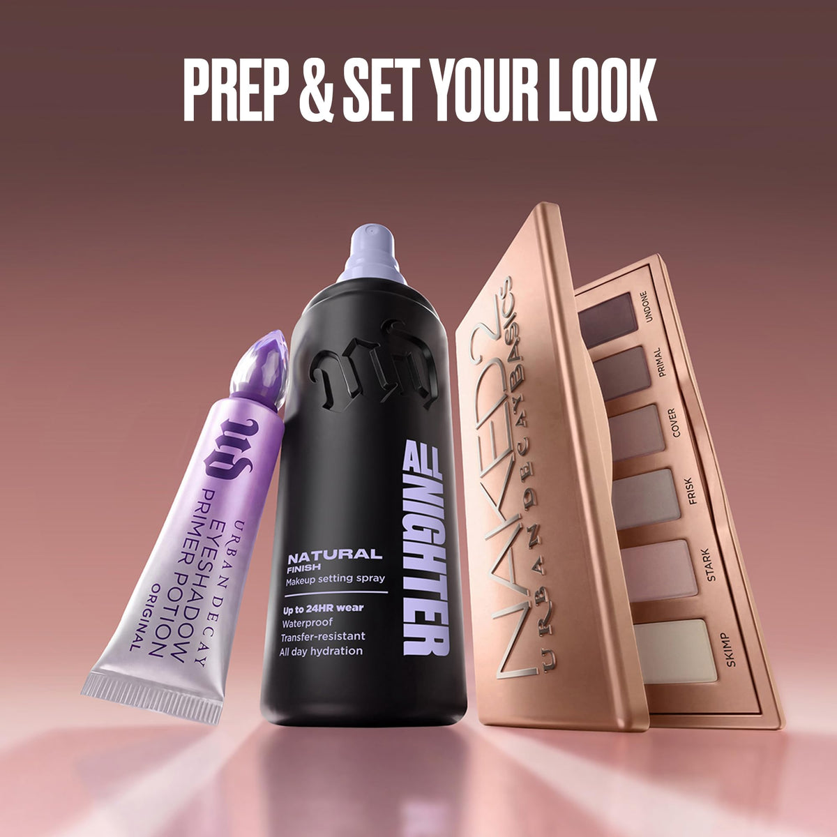 URBAN DECAY palette staged on vanity with tools showing everyday styling inspiration