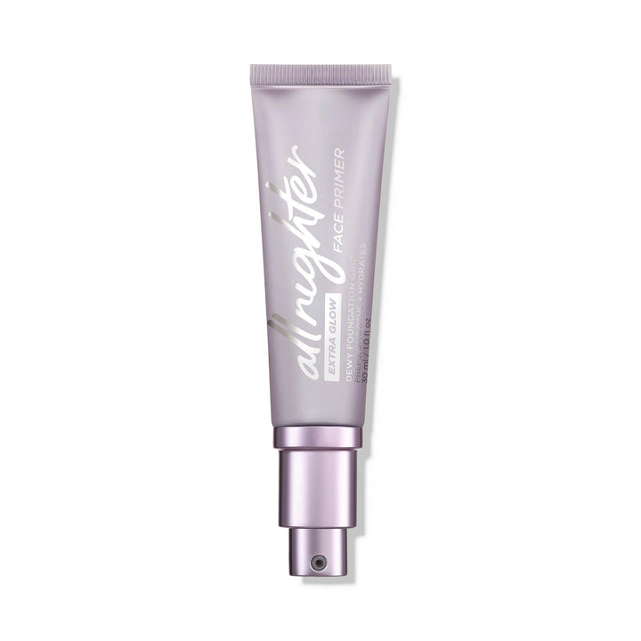 Urban Decay All Nighter Extra Glow primer front packaging shows bottle and label for quick ID and shelf appeal