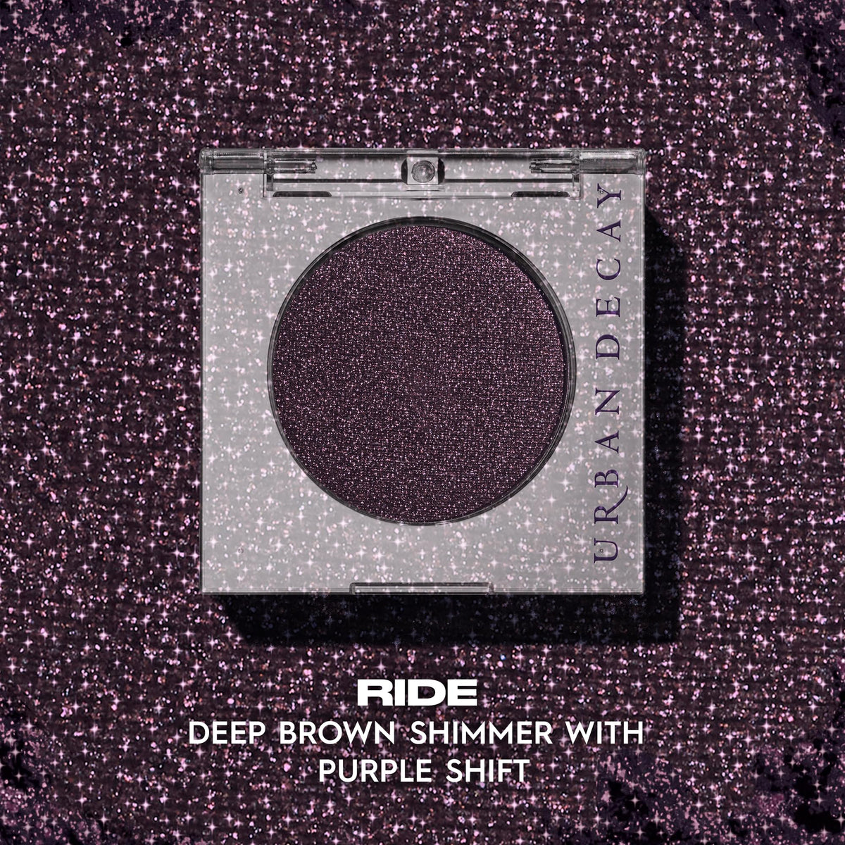 Urban Decay Ride swatch on skin showing color payoff and iridescent purple shift