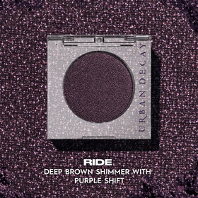 Urban Decay Ride swatch on skin showing color payoff and iridescent purple shift