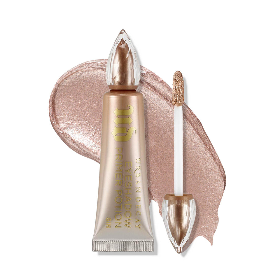 Urban Decay front packaging showing compact shimmer primer benefits longevity