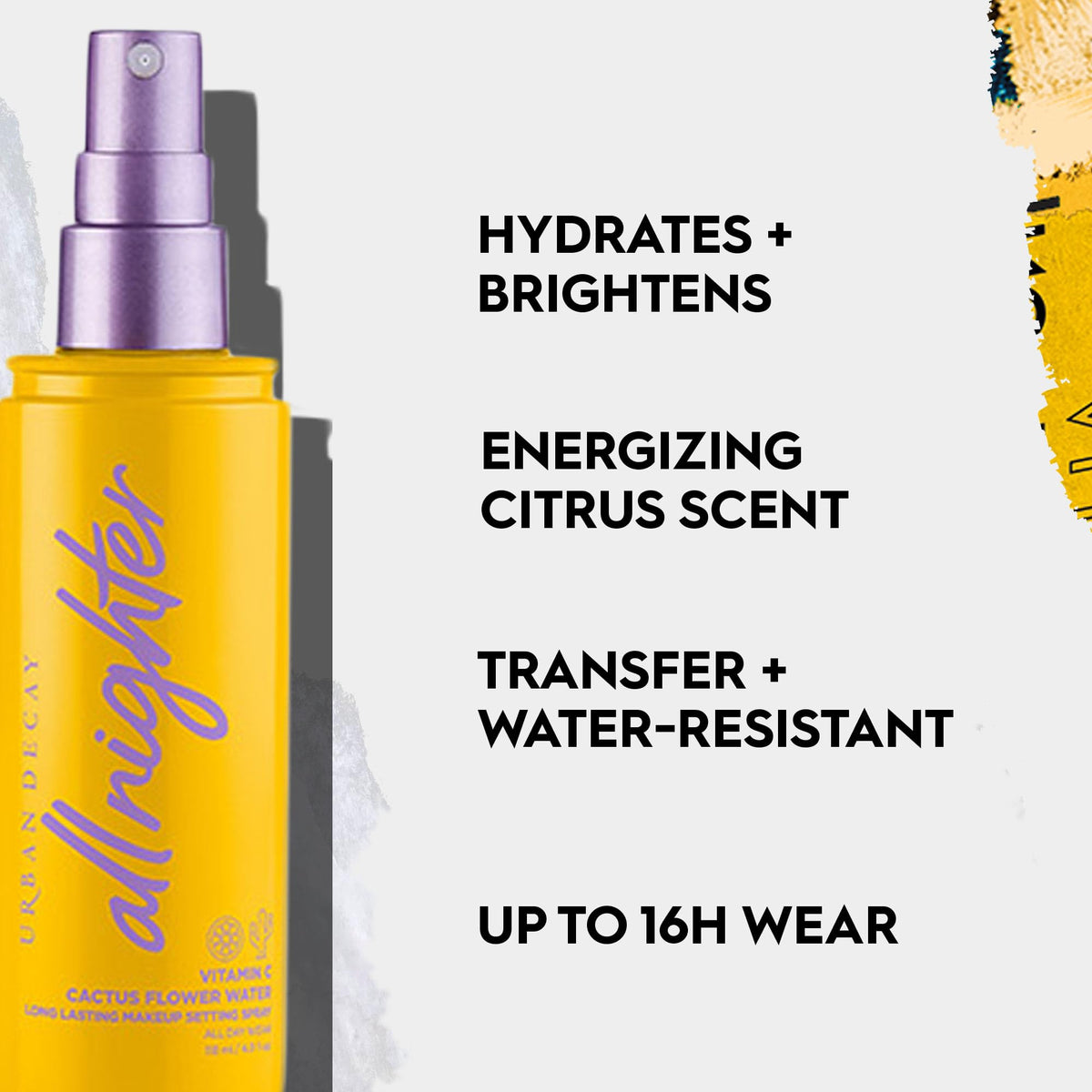 Urban Decay spray nozzle close-up demonstrating even mist distribution for flawless hold