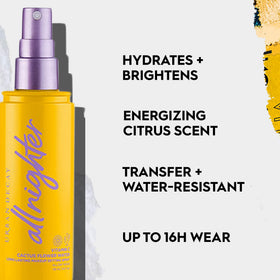 Urban Decay spray nozzle close-up demonstrating even mist distribution for flawless hold