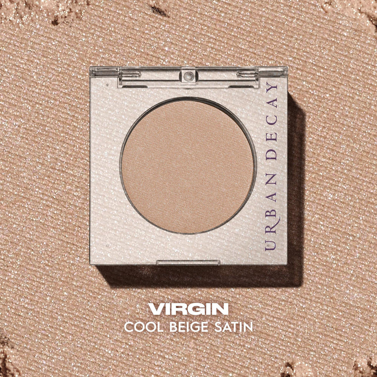Urban Decay Virgin texture swipe on brush illustrating smooth blendability and payoff