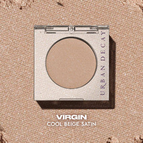 Urban Decay Virgin texture swipe on brush illustrating smooth blendability and payoff