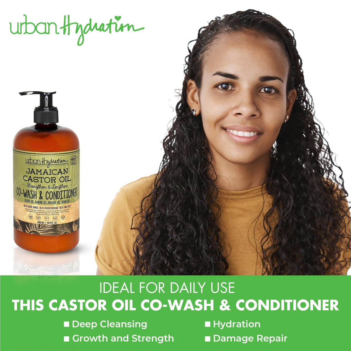 Urban Hydration bottle held in hand illustrating 16.9 ounce scale