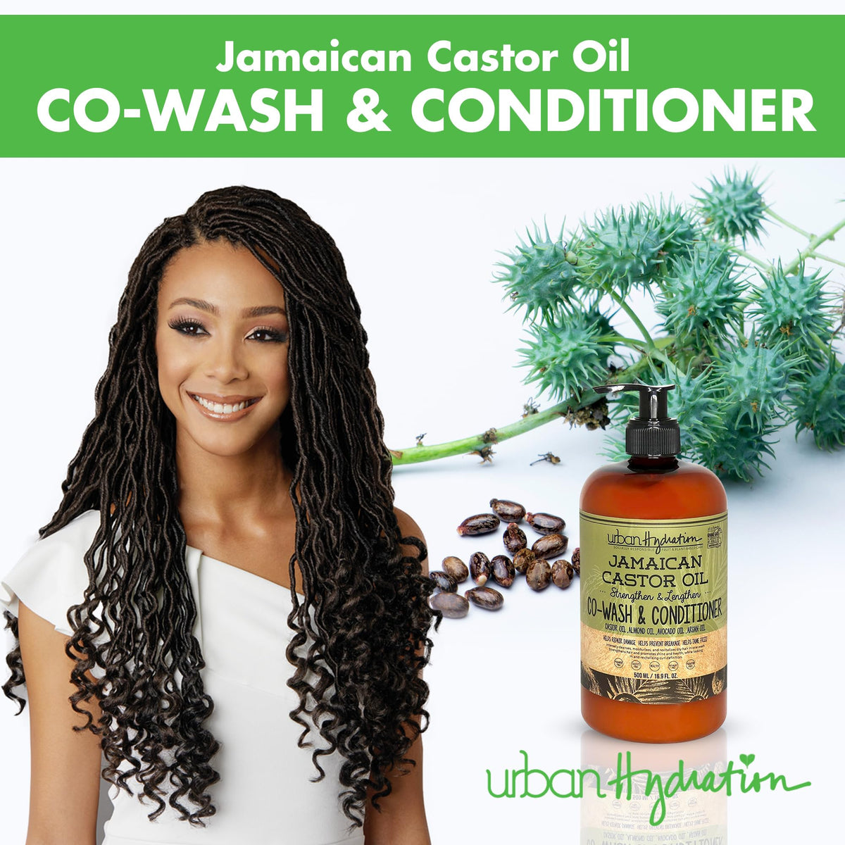 Urban Hydration pouring co-wash into palm demonstrating easy application