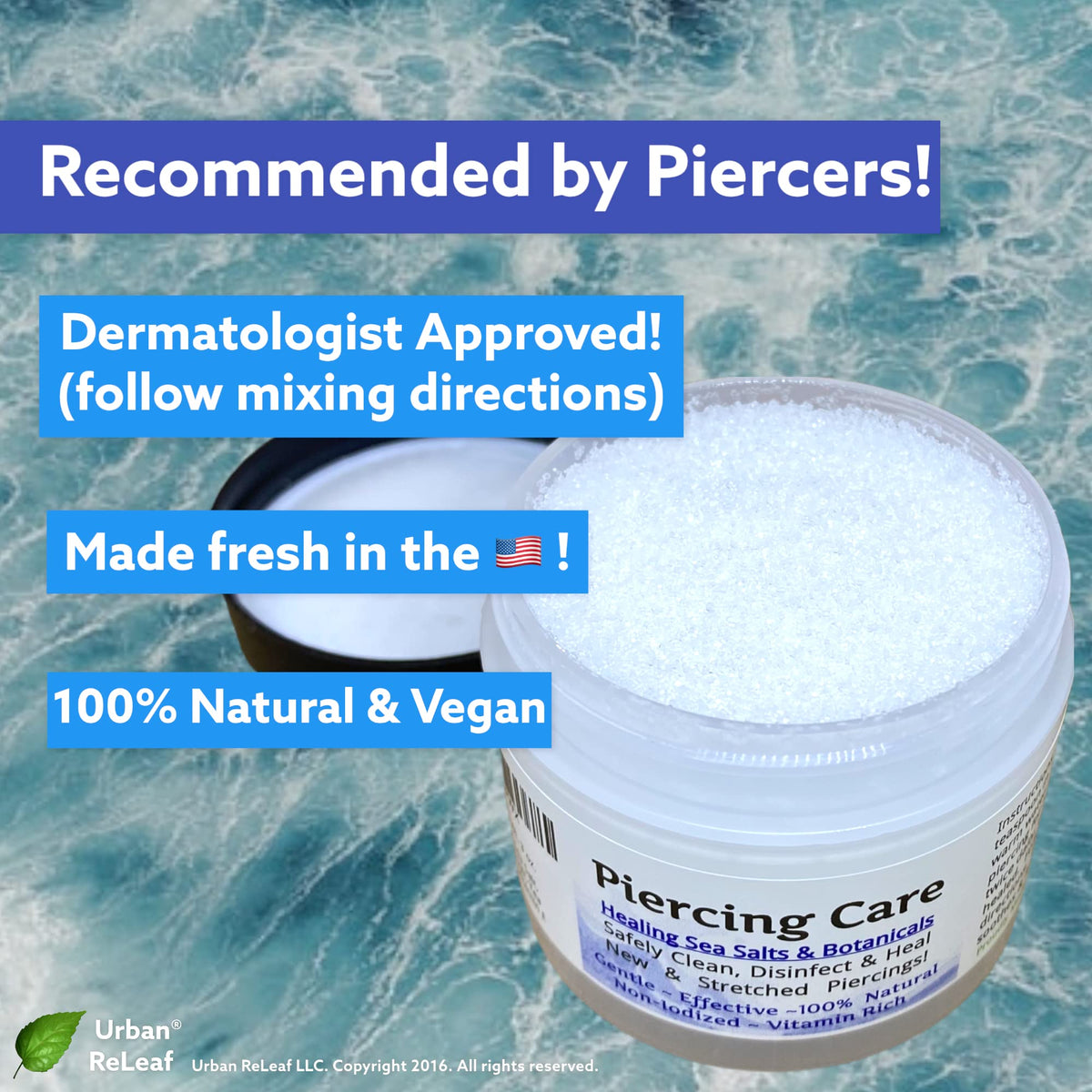 Urban ReLeaf open tub showing grainy sea salt texture for gentle soaks