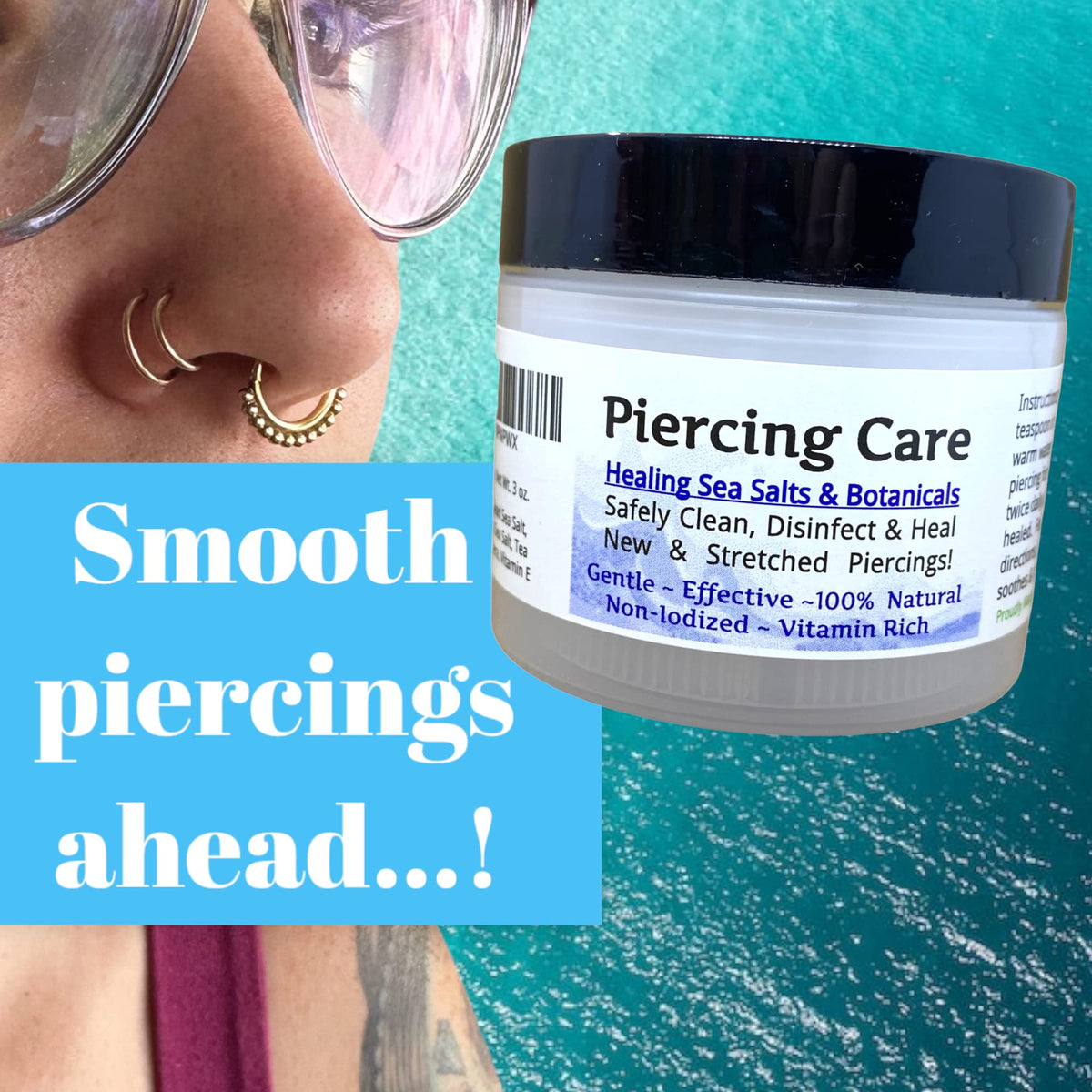 Urban ReLeaf soaking solution held against an ear piercing for calm