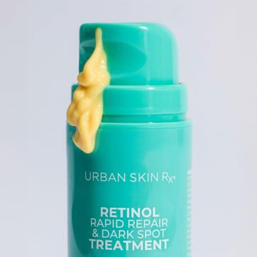 Urban Skin Rx bottle on bathroom vanity styled scene, suggests daily routine benefit