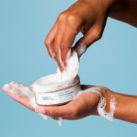 Urban Skin Rx bar used as mask on face showing short-contact clarifying benefit