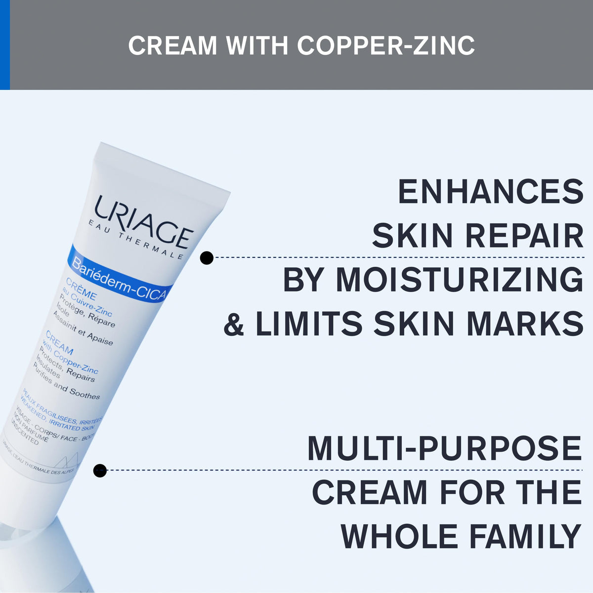 Uriage cream applied on hands demonstrating soothing and repair