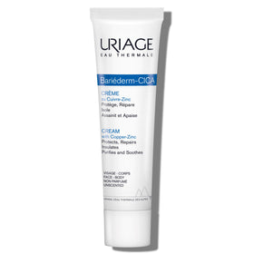 Uriage Bariéderm-CICA front tube showing product branding and calming benefit
